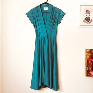 Vintage AYRES Turquoise Silky Dress//Excellent